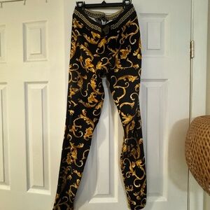 Versace Barocco Print Leggings Black Gold Size 4 $750. Worn 1x VGUC No returns.
